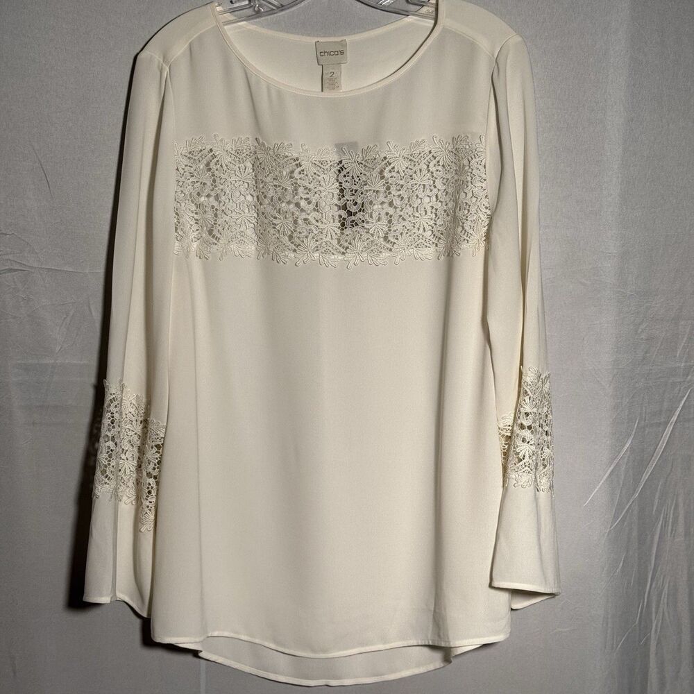 Chico’s Lace Blouse NWT Size 2 Large Cream Long Sleeve Elegant Dressy Top